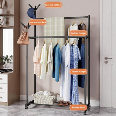 Double Row Mobile Clothes Rack with Wheels