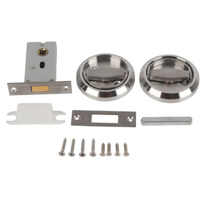Double-Sided 304 Stainless Steel Ring Handle Door Lock Accessories for Home Bathroom(Silver)