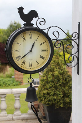 Double Sided Garden Clock With Bell and Cockeral for Outdoor or Indoor Use.