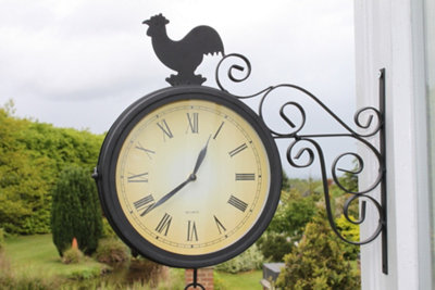 Double Sided Garden Clock With Bell and Cockeral for Outdoor or Indoor Use.