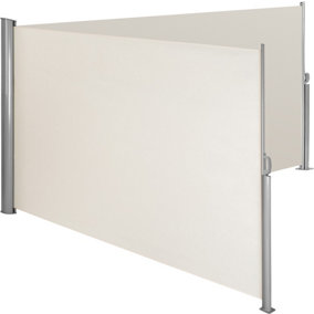 Double-sided garden privacy screen w/ retractable awnings - beige