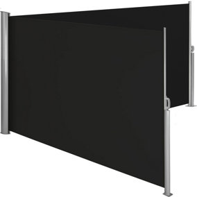 Double-sided garden privacy screen w/ retractable awnings - black
