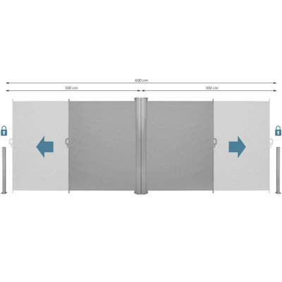 Double-sided garden privacy screen w/ retractable awnings - grey