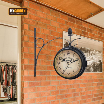 Double Sided Hanging Train Station Style Vintage Outdoor Indoor Clock | Diy  At B&Q