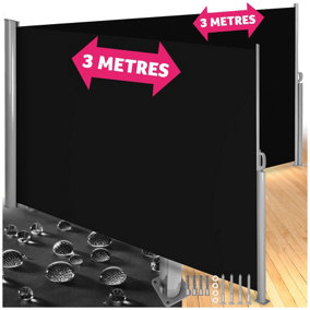 Double-sided retractable awning & privacy screen 160 x 600 cm - black