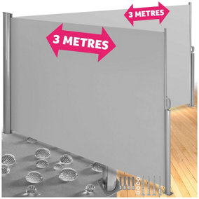 Double-sided retractable awning & privacy screen 160 x 600 cm - grey