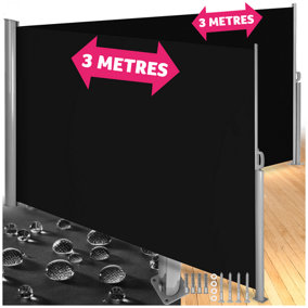Double-sided retractable awning & privacy screen 180 x 600 cm - black