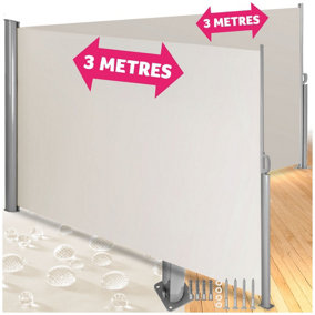Double-sided retractable awning & privacy screen 200 x 600 cm - beige