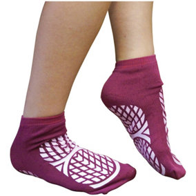 Double Sided Tread Non-Slip Socks - UK Sizes 10-12 - Purple - Machine Washable