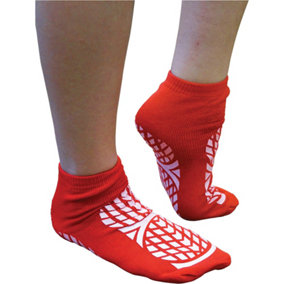 Double Sided Tread Non-Slip Socks - UK Sizes 10-12 - Red - Machine Washable