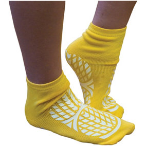 Double Sided Tread Non-Slip Socks - UK Sizes 10-12 - Yellow - Machine Washable
