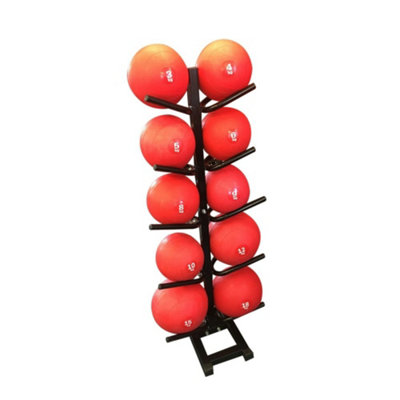 DOUBLE SIDED VERTICAL STORAGE RACK WITH 10 RED SLAM BALLS