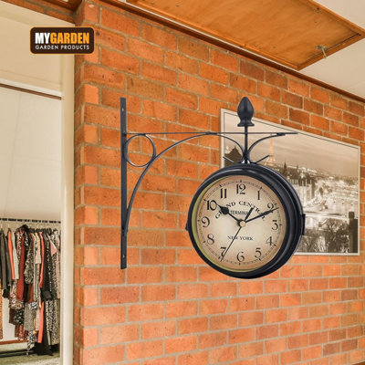 DOUBLE SIDED WALL CLOCK OUTDOOR GARDEN CLOCK TRAIN STATION CLOCK ...