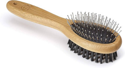 Double Sided Wooden Dog Brush 2 in 1 Pin & Soft Bristle for Long ...