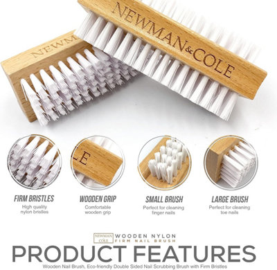 Double-sided Wooden Nail Scrubbing Brush - Best for Manicure and Pedicure - Box of 3