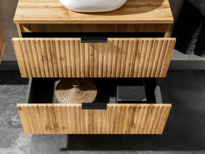 Double Sink Bathroom Vanity Unit with Basin 120cm Countertop Ribbed ...