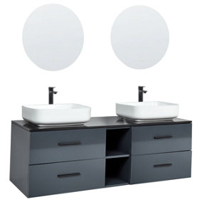 Double Sink Bathroom Vanity with Mirrors Grey PILAR
