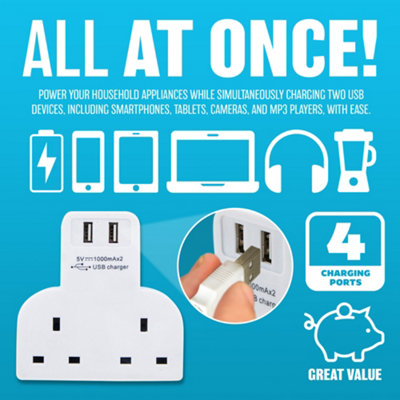 Double Socket Switch Plug 2 Gang Power Electric Adaptor Home Power 2 ...