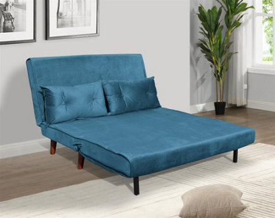 Double Sofa Bed Sleeper Foldable Portable Pillow Lounge Couch Blue Sofa Bed Living Room Furniture