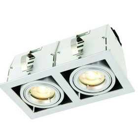 Double Square Adjustable Head Ceiling Spotlight Silver GU10 7W Box Downlight