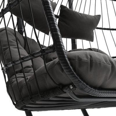 Brafab Double Swing Egg Chair With Stand, Large Hand-Woven Wicker Rattan, Outdoor Porch Swing Loveseat
