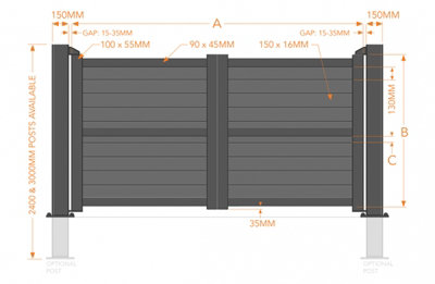 Double Swing Gate 3000x1800mm - Aluminium - Horizontal Solid Infill and ...