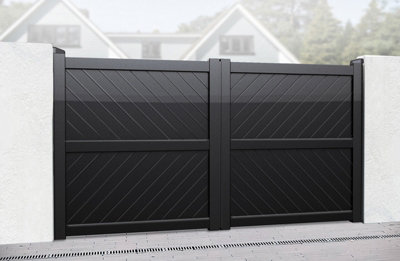 Double Swing Gate 3000x1800mm Black - Diagonal Solid Infill and Flat ...