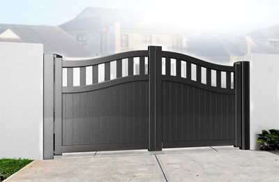 Double Swing Gate 3500x1800mm Black - Vertical Solid Infill and Bell ...