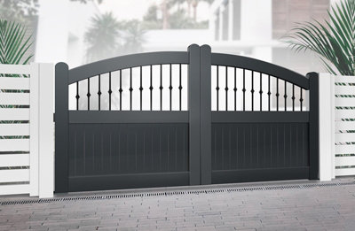 Double Swing Gate 3500x1800mm Black - Vertical Solid Infill, Bell ...