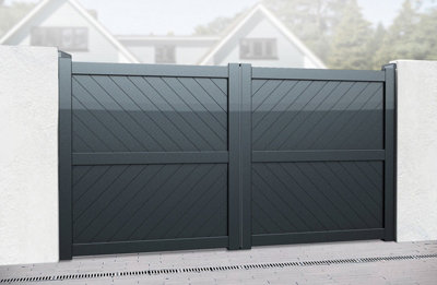 Double Swing Gate 4000x1800mm Grey - Diagonal Solid Infill and Flat Top
