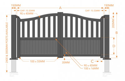 Double Swing Gate 4000x2000mm Black - Partial Privacy Driveway Gate ...