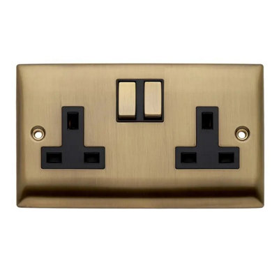 Double Switched Plug Socket - 13A - Antique Brass