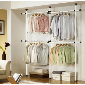 Double Telescopic Wardrobe Organiser Hanging Rail Clothes Rack Adjustable Storage Shelving