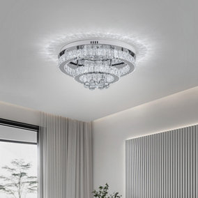 Double Tier Round Crystal Celling Light Cool White Light Chrome Finish 48W 50cm Dia