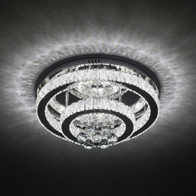 Double Tier Round Crystal Celling Light Cool White Light Chrome Finish 48W 50cm Dia