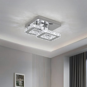 Double Tier Square Crystal Celling Light Cool White Light 24cm