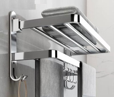 Double Tier Towel Rail Holder Wall Mounted Bathroom Rack Shelf With ...