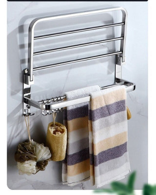 Double Tier Towel Rail Holder Wall Mounted Bathroom Rack Shelf With ...