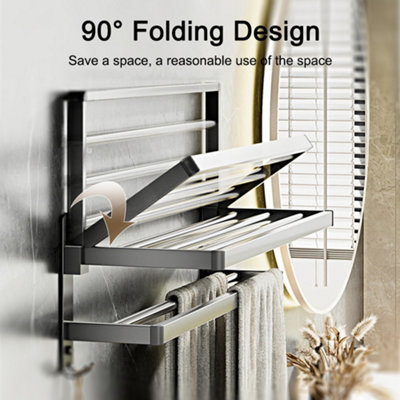 Double Tier Towel Rail Holder Wall Mounted Bathroom Rack Shelf With ...