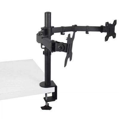 Double Twin Arm Desk Mount TV LCD Monitor Computer Screen Bracket Dual 13"-27" - 3