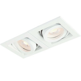 Double Twin Square Adjustable Head Ceiling Spotlight White GU10 Box Downlight