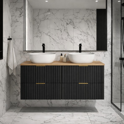 Double Vanity Unit Black Bathroom Sink Cabinet with Basins 120cm Oak ...