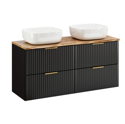 Double Vanity Unit Black Bathroom Sink Cabinet with Basins 120cm Oak ...