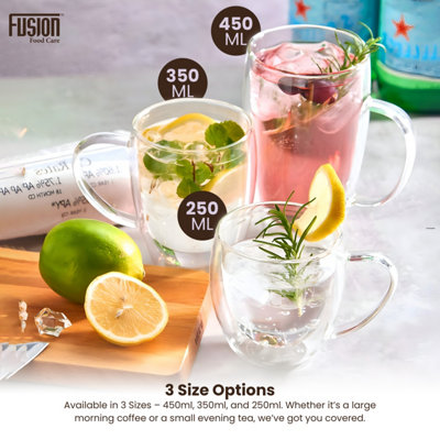 Double Wall Glass Mugs 250 ML Pack of 2 Insulated, Transparent Coffee & Tea  Cups with