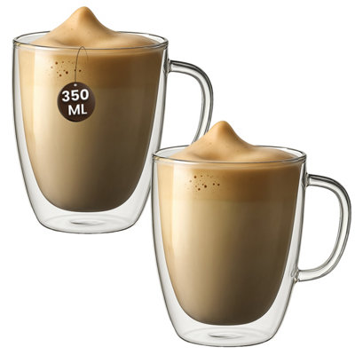 Double Wall Glass Mugs 350ML Transparent Insulated Freezer Safe Heat ...