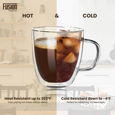 Double Wall Glass Mugs 350ML Transparent Insulated Freezer Safe Heat  Resistive & Condensation Espresso Coffee Tea