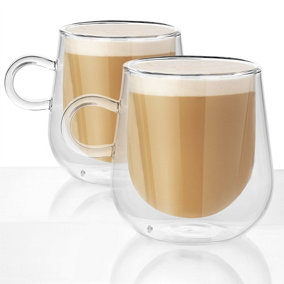 Double Walled 275ml Coffee Glasses with Handles Set of 2 M&W