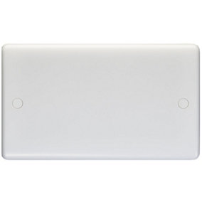 Double WHITE PLASITC Blanking Plate Round Edged Wall Box Chassis Hole Cover