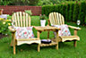 Double Wooden Adirondack Love Seat Bench with integrated drinks table
