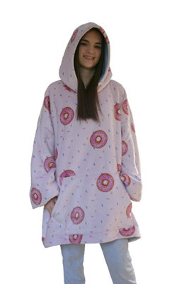 Doughnuts Pink Sherpa Hoodie Hooded Blanket Cosy Throw